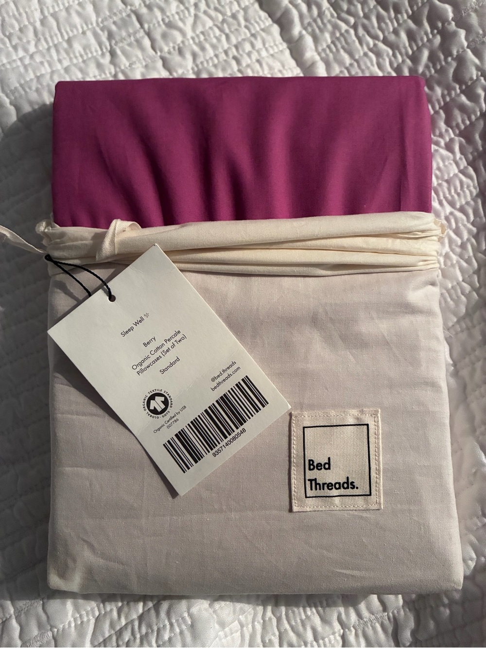 Bed Threads 100% Organic Cotton Percale Pillowcases - Standard in Berry - Picture 3 of 7